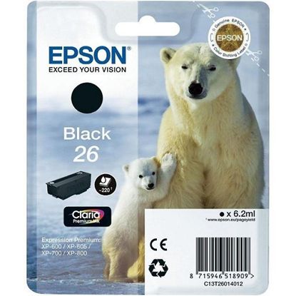Зображення Картридж cтруменевий Epson 26 XP600, 605, 700 black pigment (C13T26014012)