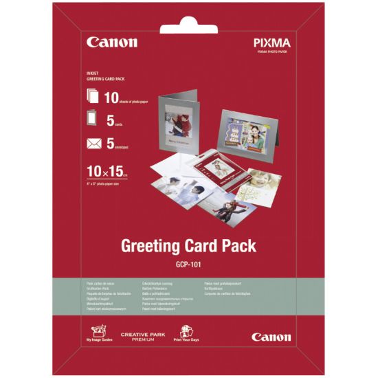 Изображение Набір Canon Greeting Card Pack GCP-101, фотопапір,170 г/м2, 10 арк. + 5 фоторамок + 5 конвертів (0775B077AA)